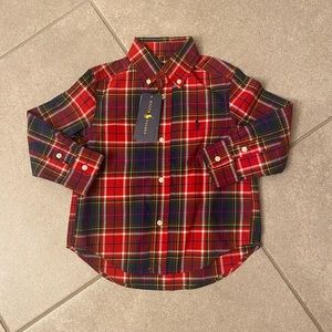 NWT - Ralph Lauren Red Plaid Button Down Long Sleeve Shirt 2T